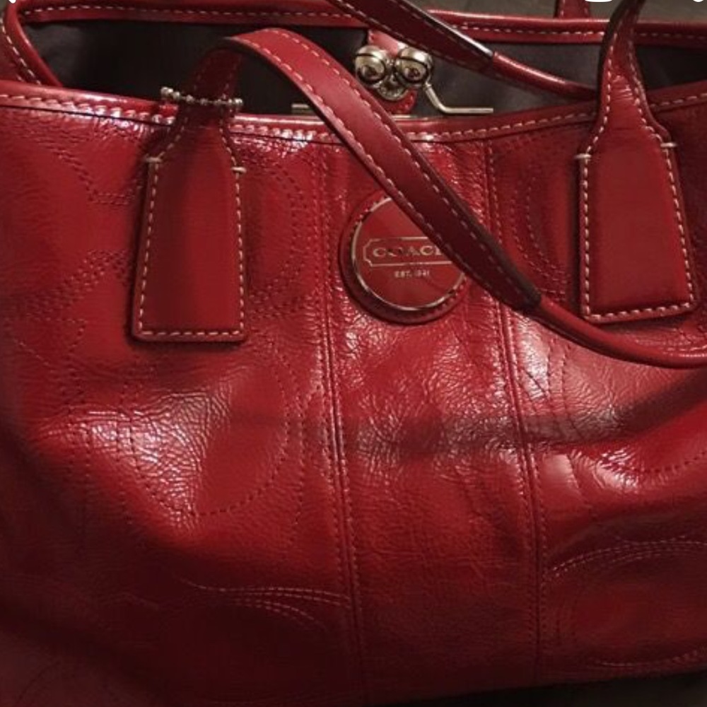 Coach red patent leather bag